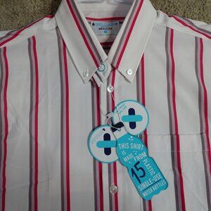 & Collar Shirt Small White Striped Short Sleeve Performance NEW